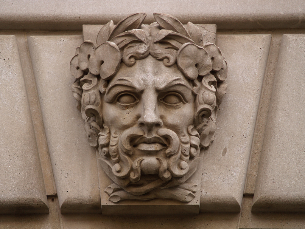 Limestone Green Man Mascaron, Fourteenth Street NW (Washington, DC) by takomabibelot_creative-commons-license_flickr